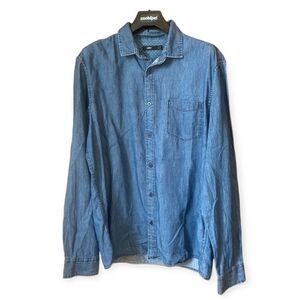 Celio SZ L blue denim button down shirt